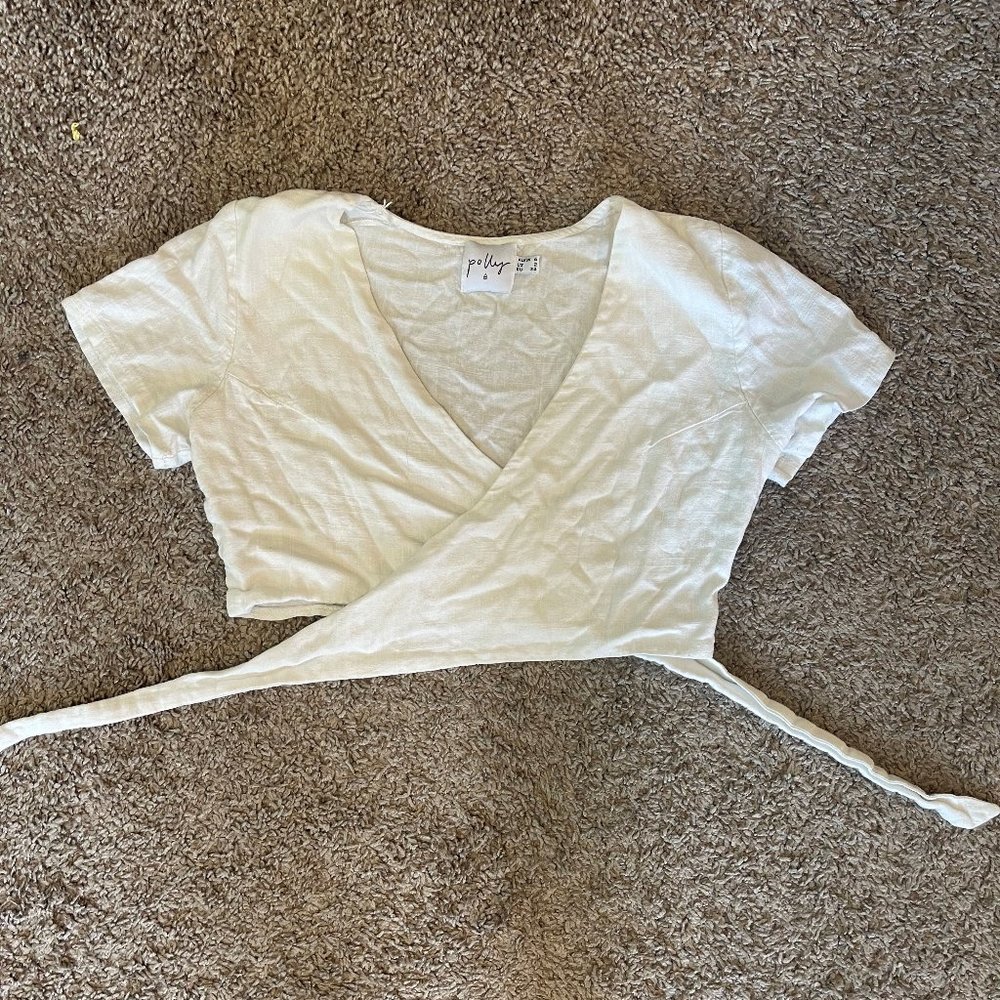White Linen Wrap Top size 2
